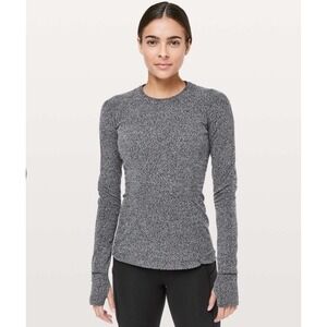 Lululemon Top Womens 6 Black White Jacquard Runderful‎ Long Sleeve Activewear
